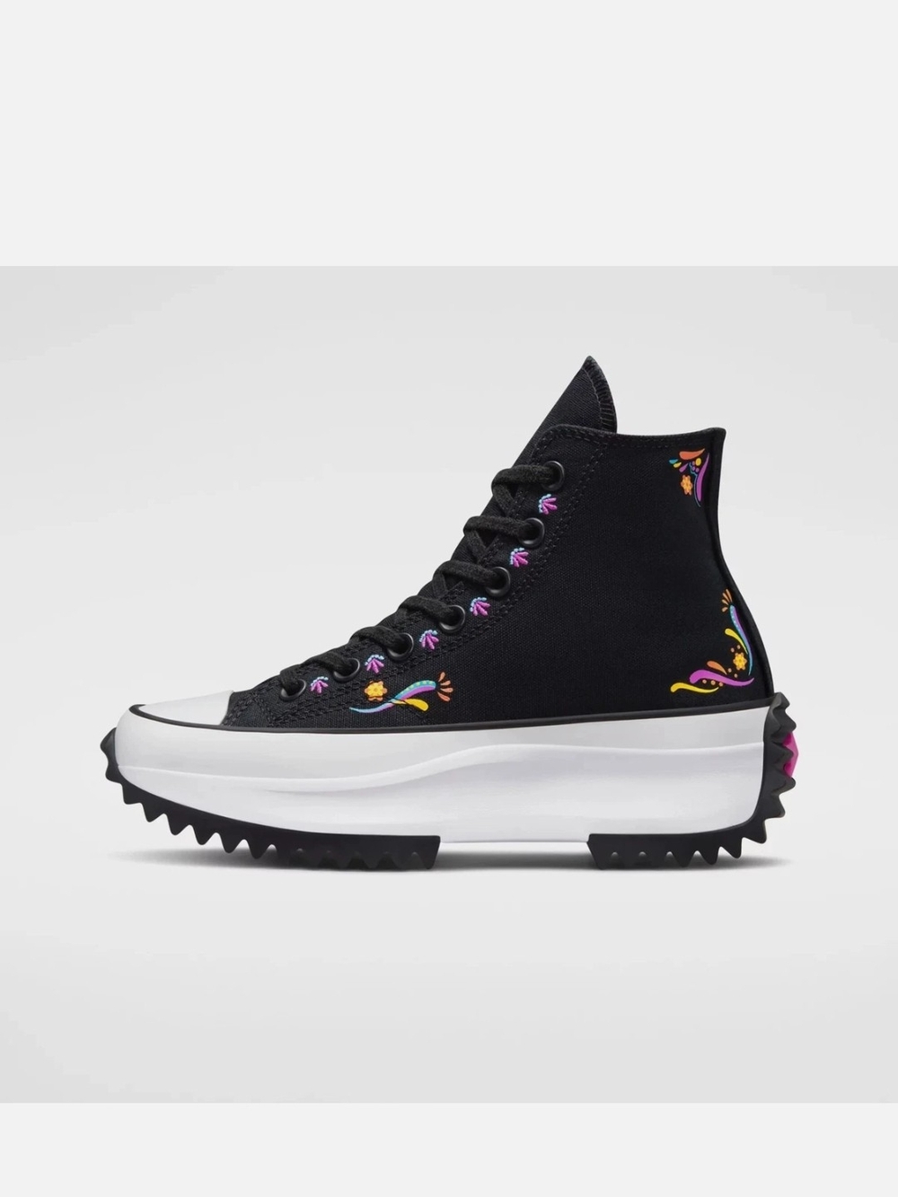 Black High-Top Platform Sneakers with Colorful Embroidery - Picture 5 of 7